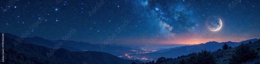 Fototapeta premium Dark canvas with twinkling stars and moonlight glow, beauty, stars, galaxy