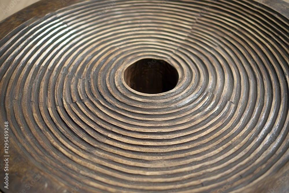 Naklejka premium Circular wood carving, detail, studio, concentric rings