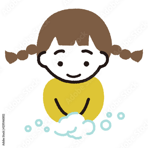 手を洗う子供のベクターイラスト_女の子