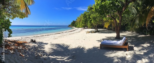 Tropical beach paradise with lounge chair