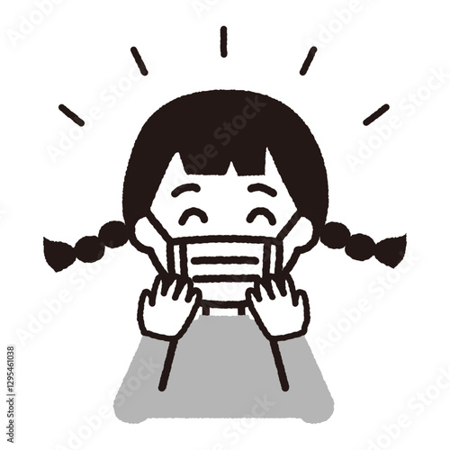 マスクをしている子供のベクターイラスト_女の子_グレー