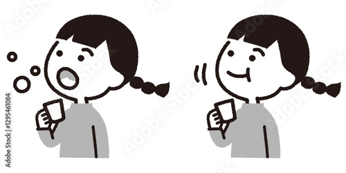 うがいをする子供のベクターイラスト_女の子_グレー
