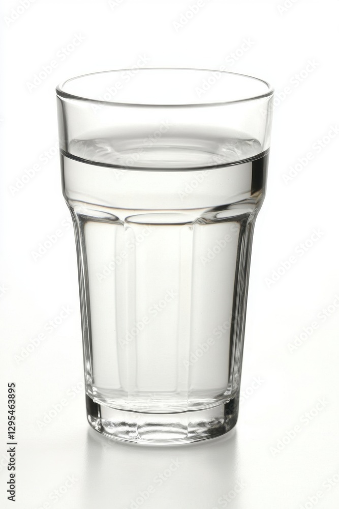 Refreshing glass of pure water on white background conveying hydration health and wellness in simple elegant style Refreshing glass of pure water on white background conveying hydration health and wellness in simple elegant style