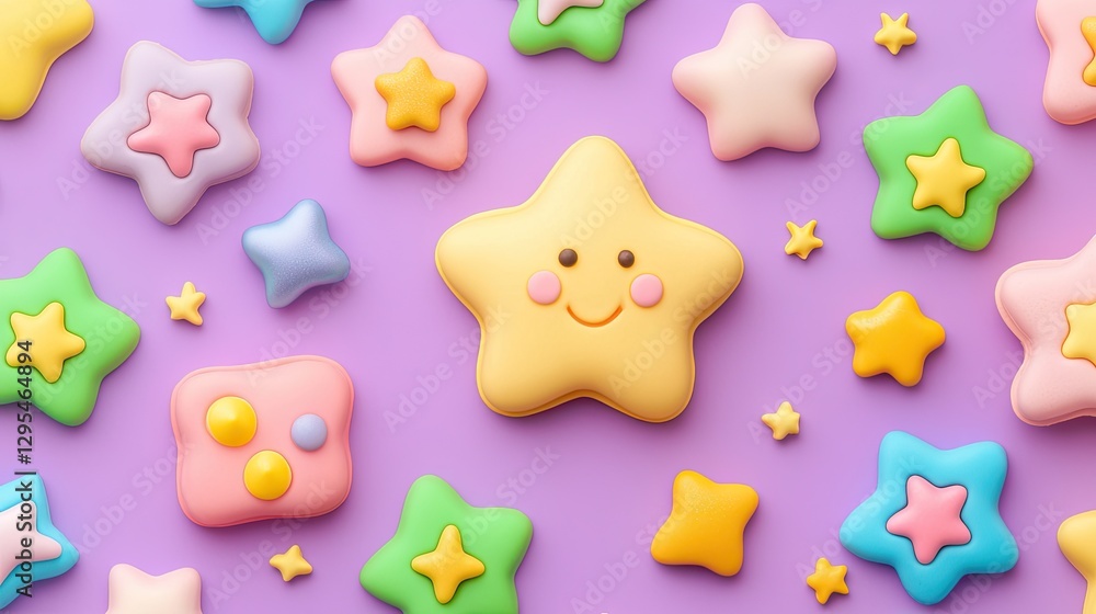 Happy star, pastel background, colorful stars, children's design, website banner Happy star, pastel background, colorful stars, children's design, website banner