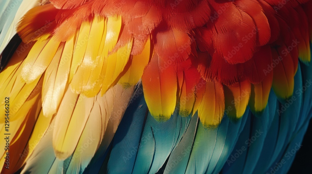 Fototapeta premium Macaw feathers display vibrant colors red yellow and blue