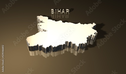 3D Map of Bihar the Indian state in Golden Theme 3