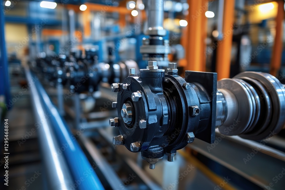 Fototapeta premium Close-up of industrial pump with bolts. Illustrates industrial machinery, perfect for manufacturing or engineering concepts.