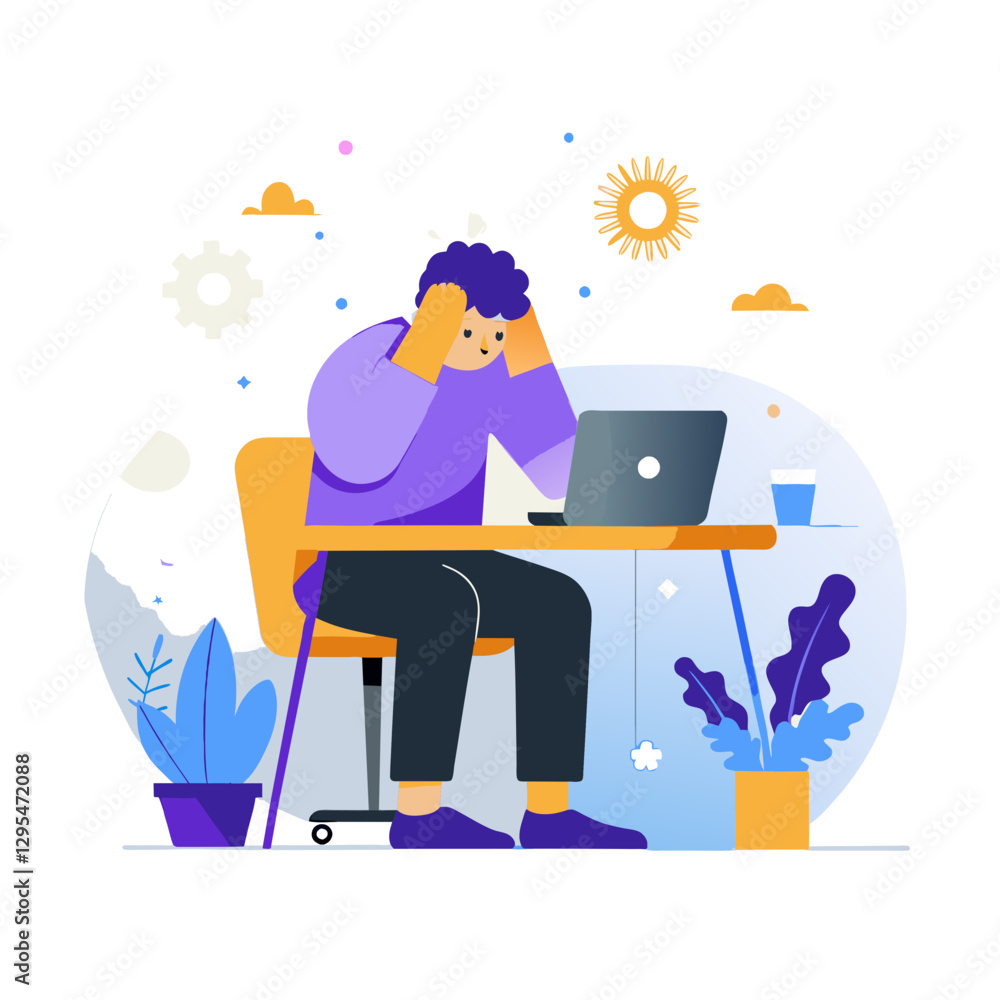 custom made wallpaper toronto digitalFrustrated adult male in casual clothing working at a home office desk. Stressed and overwhelmed man with hands on head looking down at laptop.