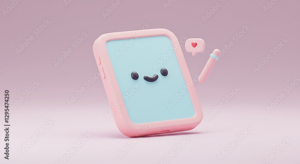 Happy Tablet: Pastel 3D Render of a Smiling Device Happy Tablet: Pastel 3D Render of a Smiling Device