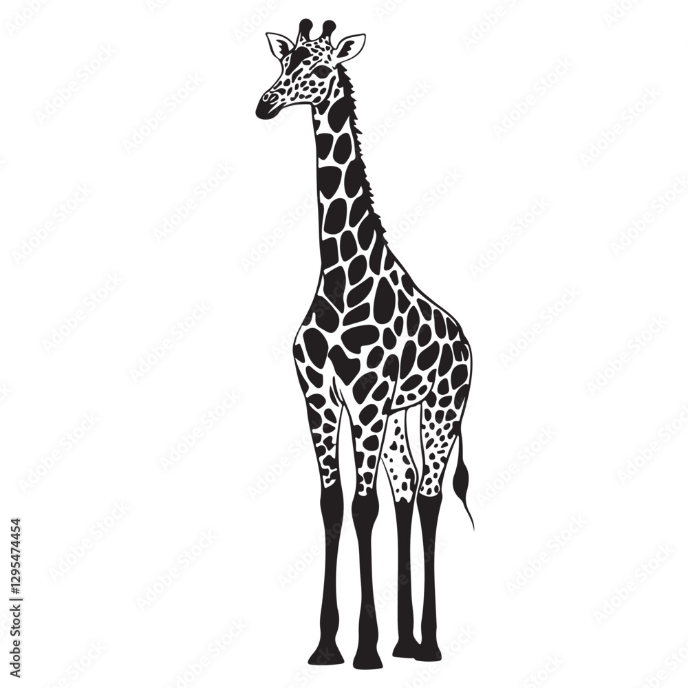 Naklejka premium Minimalist Giraffe silhouette design for t-shirt and logo used.