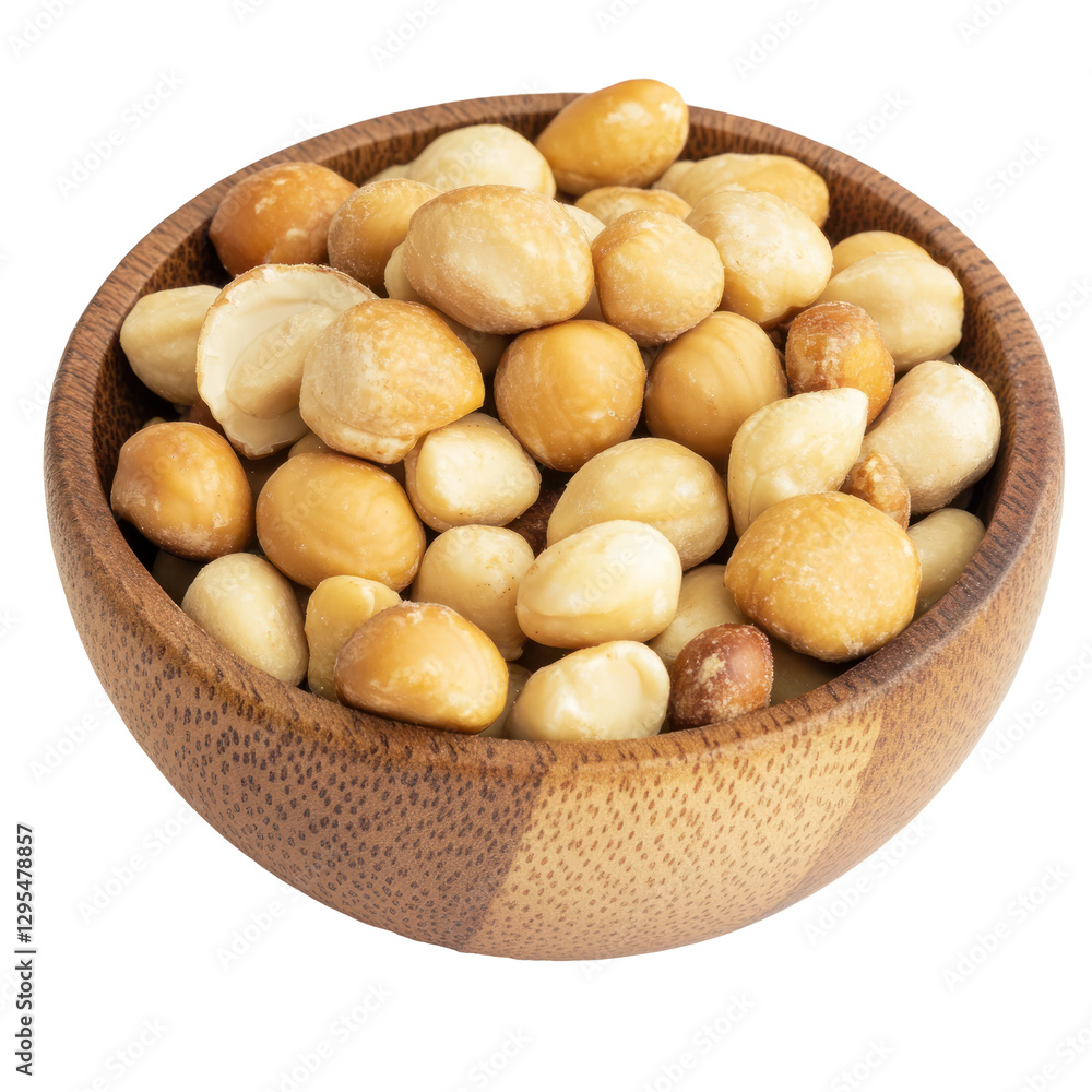 macadamia nuts in a wooden bowl isolated on white or transparent background macadamia nuts in a wooden bowl isolated on white or transparent background