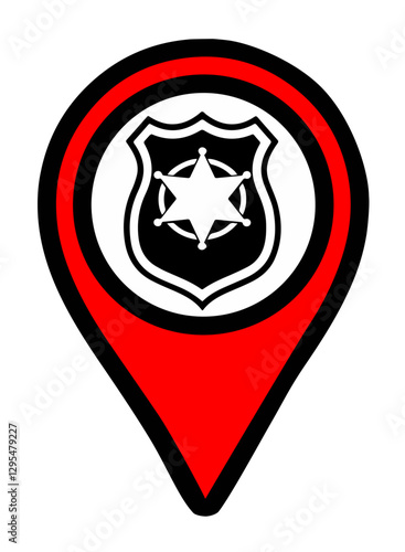 Red pin for police and another security services, on transparent background. Position symbols or GPS positioning