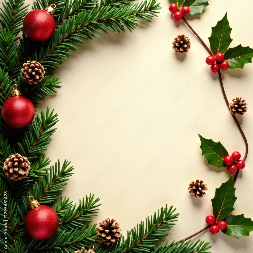 Gold garland with red berries and pinecones, isolated, berries, gold Gold garland with red berries and pinecones, isolated, berries, gold