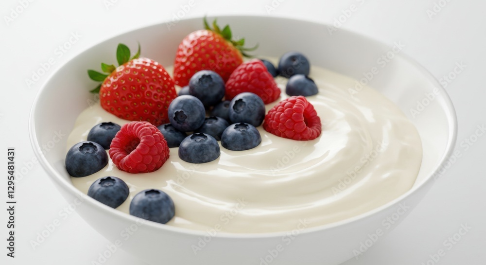 Fresh Yogurt Bowl with Strawberries, Blueberries, and Raspberries | Healthy Breakfast Snack for Food Blogs and Diet Marketing Materials Fresh Yogurt Bowl with Strawberries, Blueberries, and Raspberries | Healthy Breakfast Snack for Food Blogs and Diet Marketing Materials