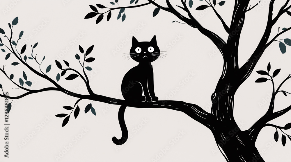 Cute Black Ink Drawing of Cat Resting on Tree Branch for Kids Horror Book Cover with Dark and Spooky Aesthetic Kids and Children Book Cover Design Idea Cute Black Ink Drawing of Cat Resting on Tree Branch for Kids Horror Book Cover with Dark and Spooky Aesthetic Kids and Children Book Cover Design Idea