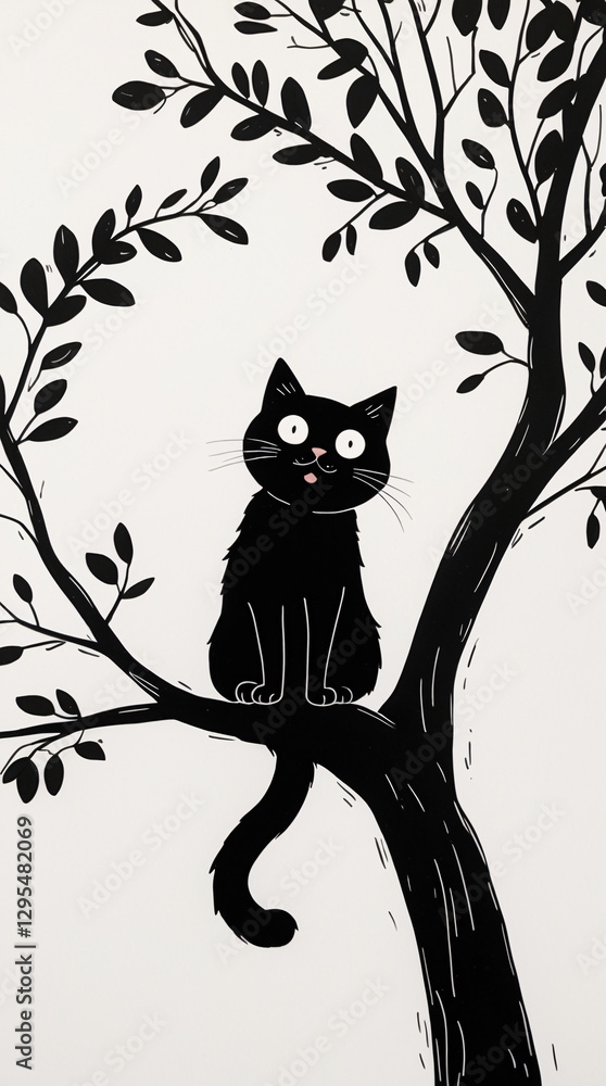Cute Black Ink Illustration of Cat Resting on Tree Branch for Kids Horror Book Cover with Dark Spooky Vibes Kids and Children Book Cover Design Idea Cute Black Ink Illustration of Cat Resting on Tree Branch for Kids Horror Book Cover with Dark Spooky Vibes Kids and Children Book Cover Design Idea