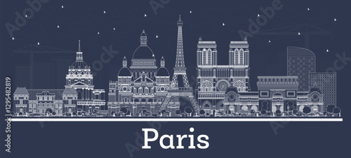Outline Paris France City Skyline with white Buildings. Business Travel and Concept with Historic Architecture. Paris Cityscape with Landmarks