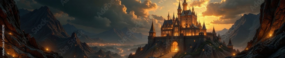 Grand castle backdrop with golden swirls and mysterious shadows, ancient, golden, mystical Grand castle backdrop with golden swirls and mysterious shadows, ancient, golden, mystical
