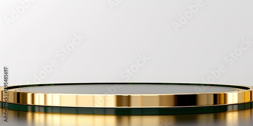 A gold and green pedestal with a green background. Product presentation background 