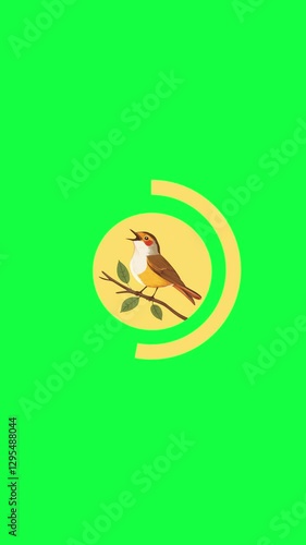 robin singing on branch bird animation loading video process in greenscreen background small bird on branch
