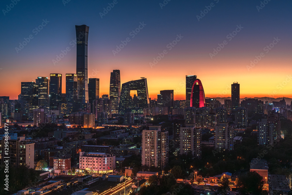 Obraz premium The splendidly lit architectural landscape of Beijing, China, at dusk