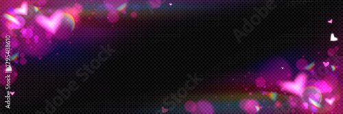 Hearts flare trail on transparent background. Glowing pink bokeh lights texture, romantic light effects overlay for love celebration design projects, Valentine Day backgrounds or wedding invitation.