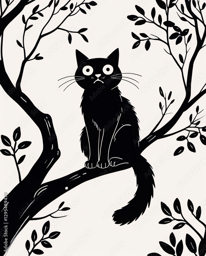 Sweet Black Ink Cat Resting on Tree Branch for Kids Horror Book Cover with Magical and Mysterious Shadows Kids and Children Book Cover Design Idea Sweet Black Ink Cat Resting on Tree Branch for Kids Horror Book Cover with Magical and Mysterious Shadows Kids and Children Book Cover Design Idea