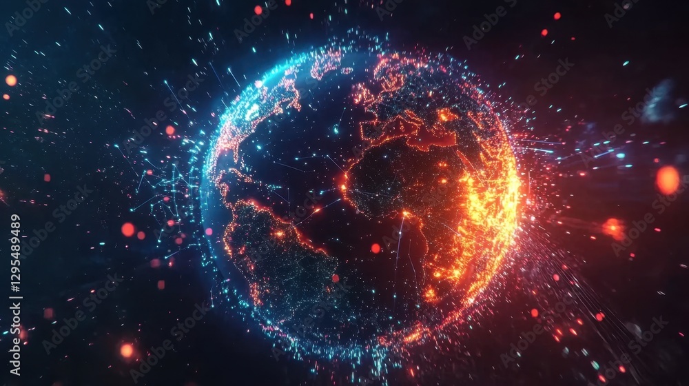 A futuristic Earth with bright, glowing lines and dots representing worldwide internet connections. A futuristic Earth with bright, glowing lines and dots representing worldwide internet connections.