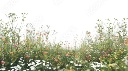 Fototapeta Naklejka Na Ścianę i Meble -  Wildflowers and grass swaying gently in the breeze on transparent background