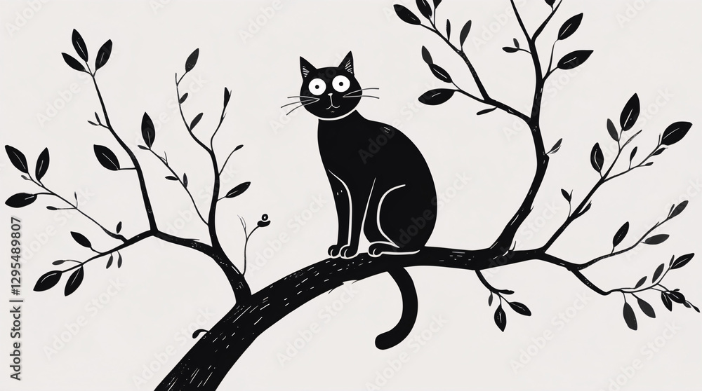 Whimsical Black Ink Cat Resting on Tree Branch for Kids Book Cover with Spooky and Magical Shadows Kids and Children Book Cover Design Idea Whimsical Black Ink Cat Resting on Tree Branch for Kids Book Cover with Spooky and Magical Shadows Kids and Children Book Cover Design Idea