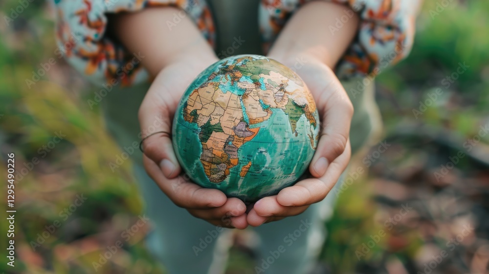 Hands holding miniature globe. Macro shot of people holding globe. Earth conservation and global responsibility concept for design and print. Close-up photography. Environmental sustainable. AIG53. Hands holding miniature globe. Macro shot of people holding globe. Earth conservation and global responsibility concept for design and print. Close-up photography. Environmental sustainable. AIG53.