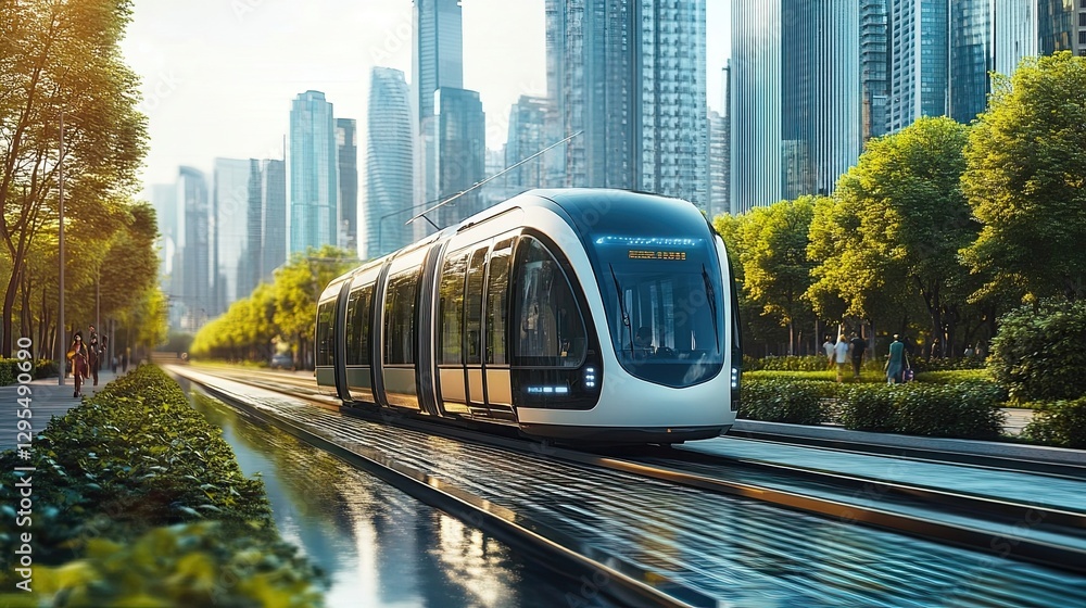 Naklejka premium Clean Transportation Infrastructure for Reducing Emissions, Promoting Electric Vehicles, and Expanding Public Transit to Create Low-Carbon, Eco-Friendly Urban Mobility Systems