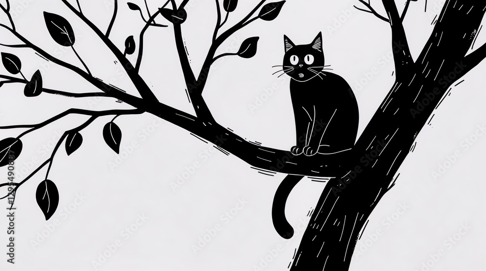 Adorable Cat on Tree Branch in Black Ink for Kids Horror Book Cover with Magical Shadows and Creepy Vibes Kids and Children Book Cover Design Idea Adorable Cat on Tree Branch in Black Ink for Kids Horror Book Cover with Magical Shadows and Creepy Vibes Kids and Children Book Cover Design Idea