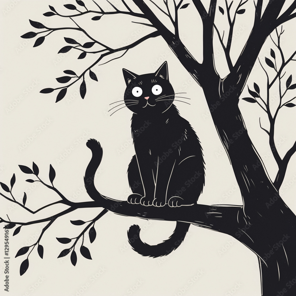 Charming Black Ink Cat Illustration Perched on Tree Branch for Kids Horror Book Cover with Whimsical Darkness Kids and Children Book Cover Design Idea Charming Black Ink Cat Illustration Perched on Tree Branch for Kids Horror Book Cover with Whimsical Darkness Kids and Children Book Cover Design Idea