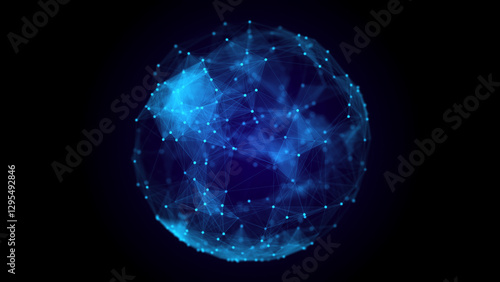 Technology blue sphere with connecting dots and lines. Digital abstract network structure. 3D rendering.