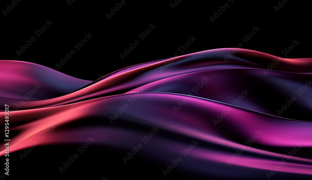 Fototapeta premium Abstract dynamic flowing vibrant purple and pink fabric waves on a black background