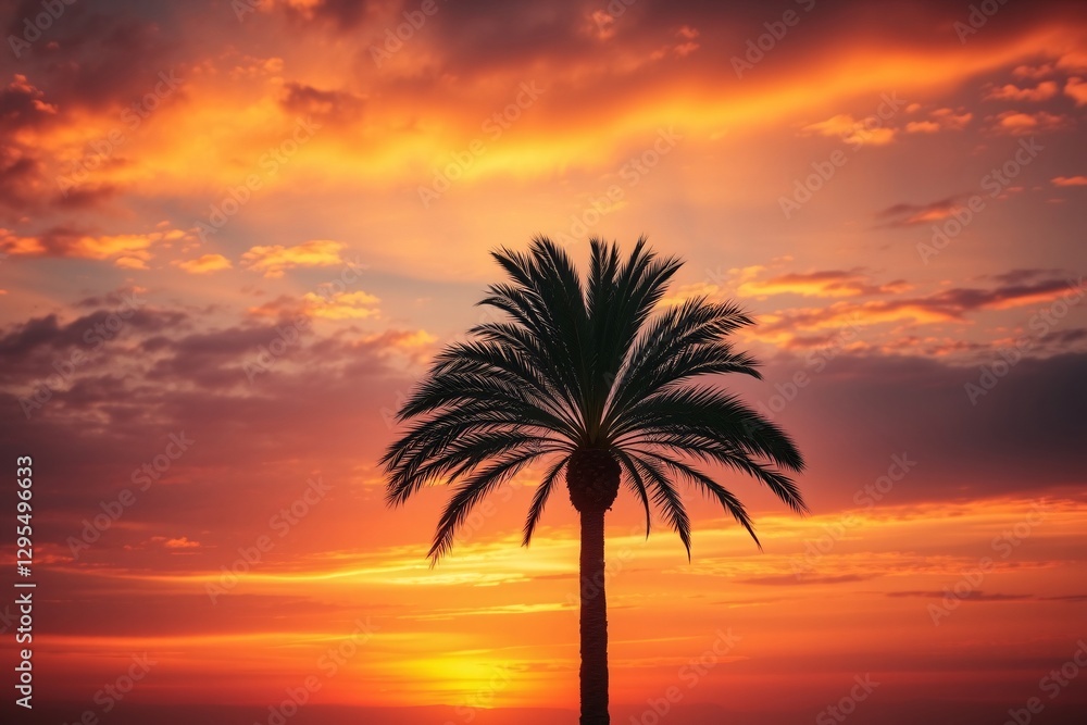 scenic tropical palm tree silhouette against a vibrant sunset sky scenic tropical palm tree silhouette against a vibrant sunset sky