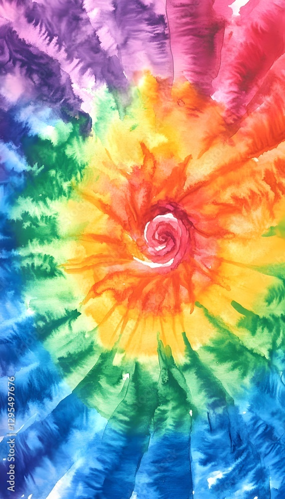 Vibrant watercolor painting with radiating spiral of rainbow colors Vibrant watercolor painting with radiating spiral of rainbow colors
