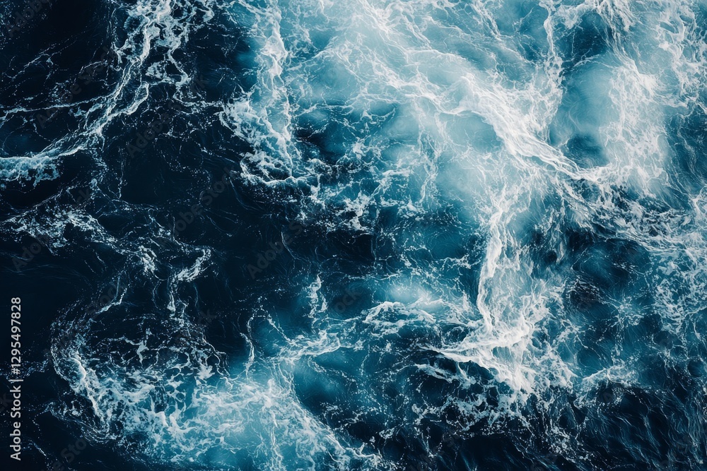 Obraz premium Stunning top down view of ocean waves in dark blue and white, captured in hyper realistic style