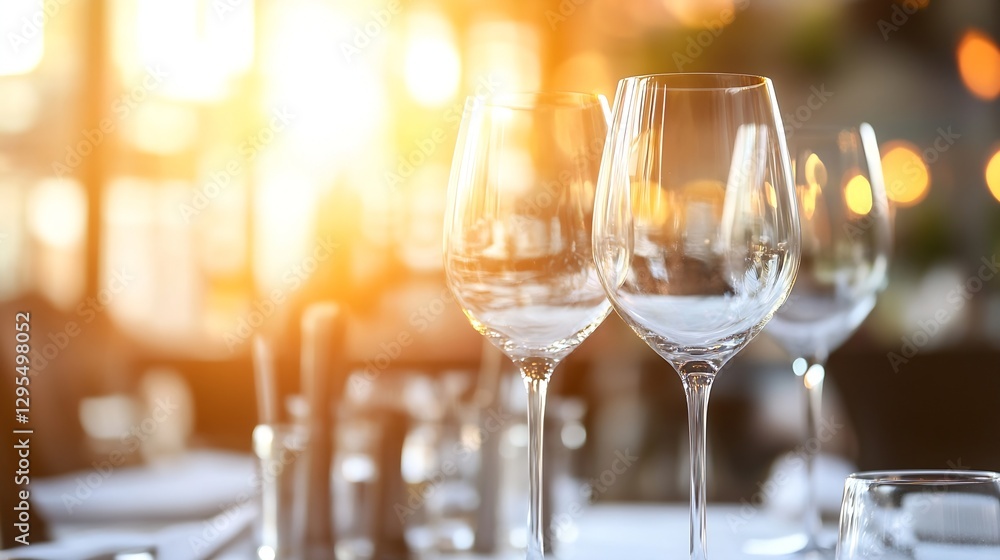 Elegant and stylish dining setting with sparkling wine glasses catching soft sunlight : Generative AI Elegant and stylish dining setting with sparkling wine glasses catching soft sunlight : Generative AI