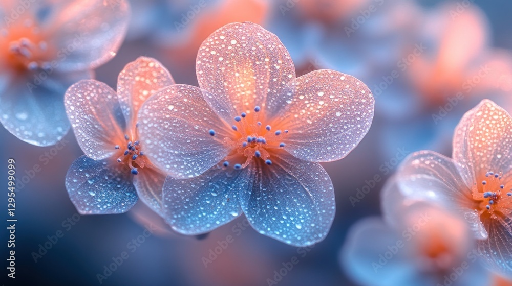 Beautiful translucent flowers displaying an ethereal beauty with water droplets Beautiful translucent flowers displaying an ethereal beauty with water droplets