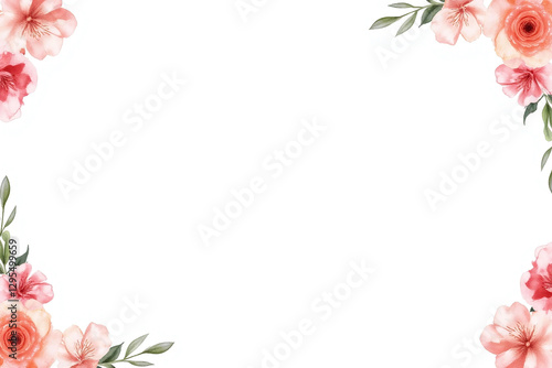 Wallpaper Mural watercolor floral frame with pink flowers and green leaves Torontodigital.ca