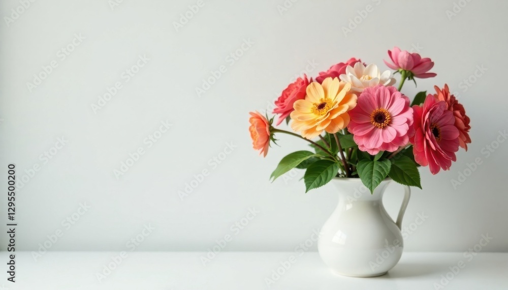 Minimalist botanical arrangement of flowers in a vase, nature, botanical art, greenery Minimalist botanical arrangement of flowers in a vase, nature, botanical art, greenery