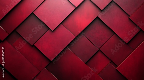 A sharp geometric composition of overlapping rectangles and squares in varying tones of deep crimson, with precise lines and smooth gradients, creating a bold and elegant monochrome design,