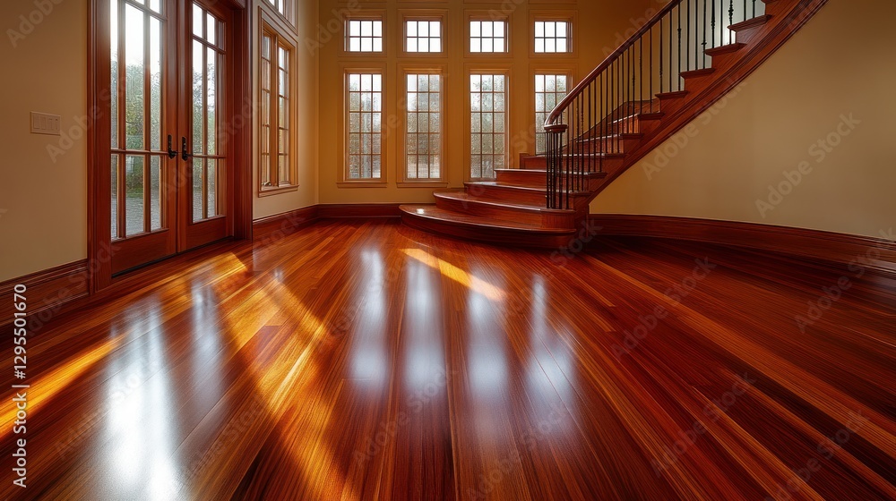 Polished hardwood floors, sunlit foyer, grand staircase Polished hardwood floors, sunlit foyer, grand staircase