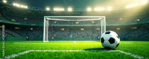 Minimalist soccer field background with empty goal net and ball , goal, soccer, empty