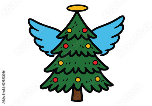 Angel tree clip art. This image shows a Christmas tree with angel wings and a halo. Vector illustration design.