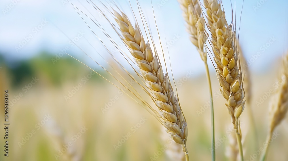 Golden Wheat Fields Under Bright Blue Sky Capturing a Scene of Abundance : Generative AI
