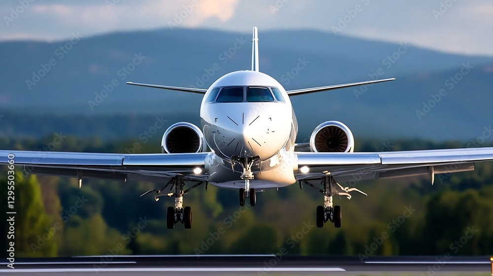 Naklejka premium Modern commercial jet airplane in a clear sky preparing for takeoff showcasing aviation design : Generative AI