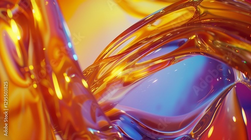 An abstract close-up of swirling vibrant colors and fluid shapes, captured with soft lighting creating dynamic reflections and smooth gradients.